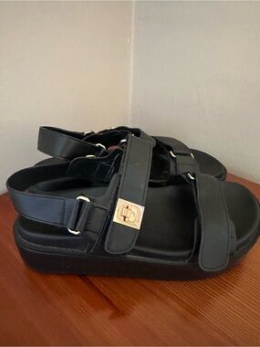 Women’s Black Platform Sandals with Gold Accent